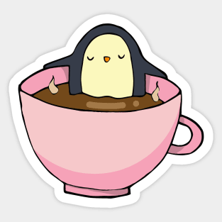 Penguin chilling in a cup of coffee Sticker